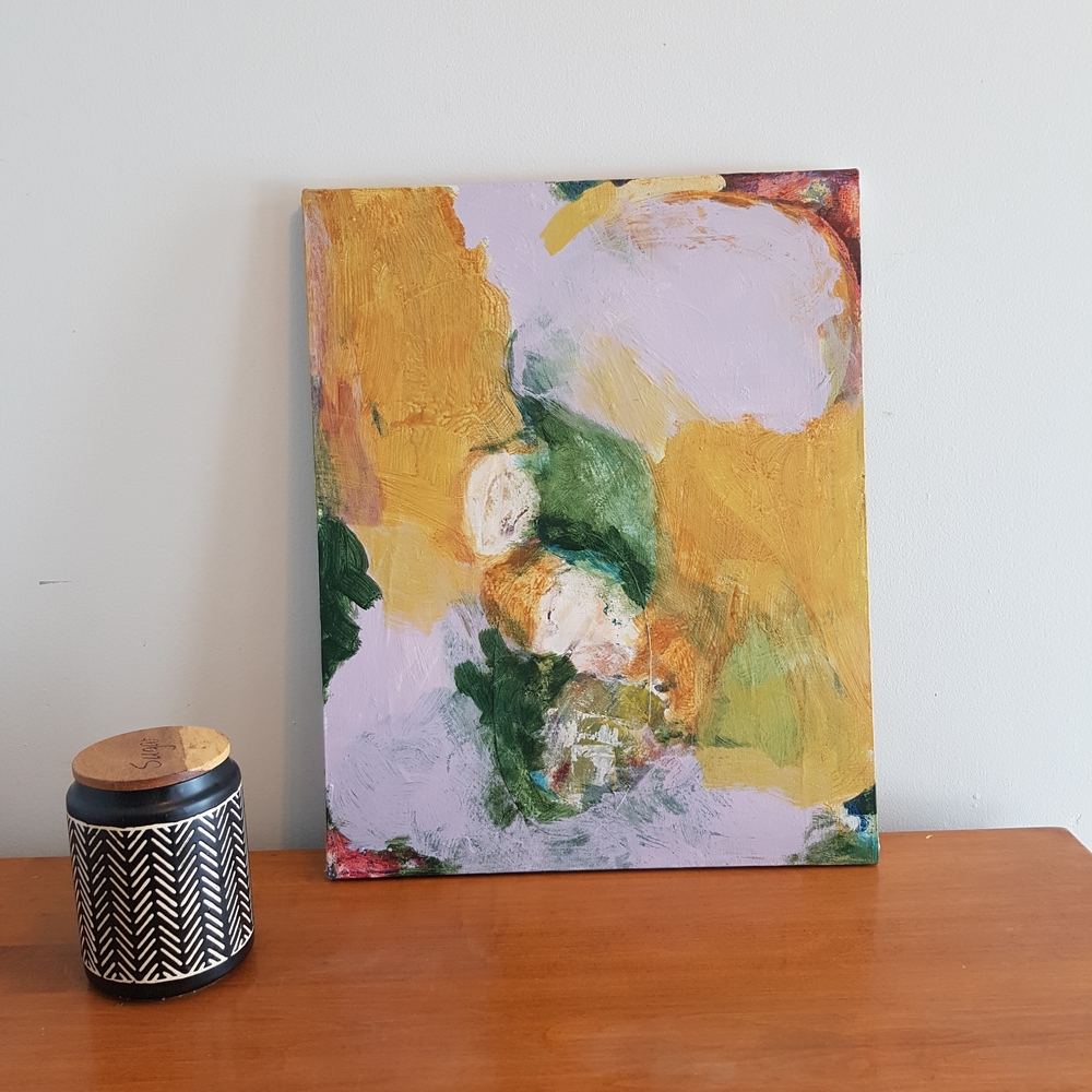 Original Acrylic Painting Intuitive Abstract Canvas in Yellow, Lavender 16x 20